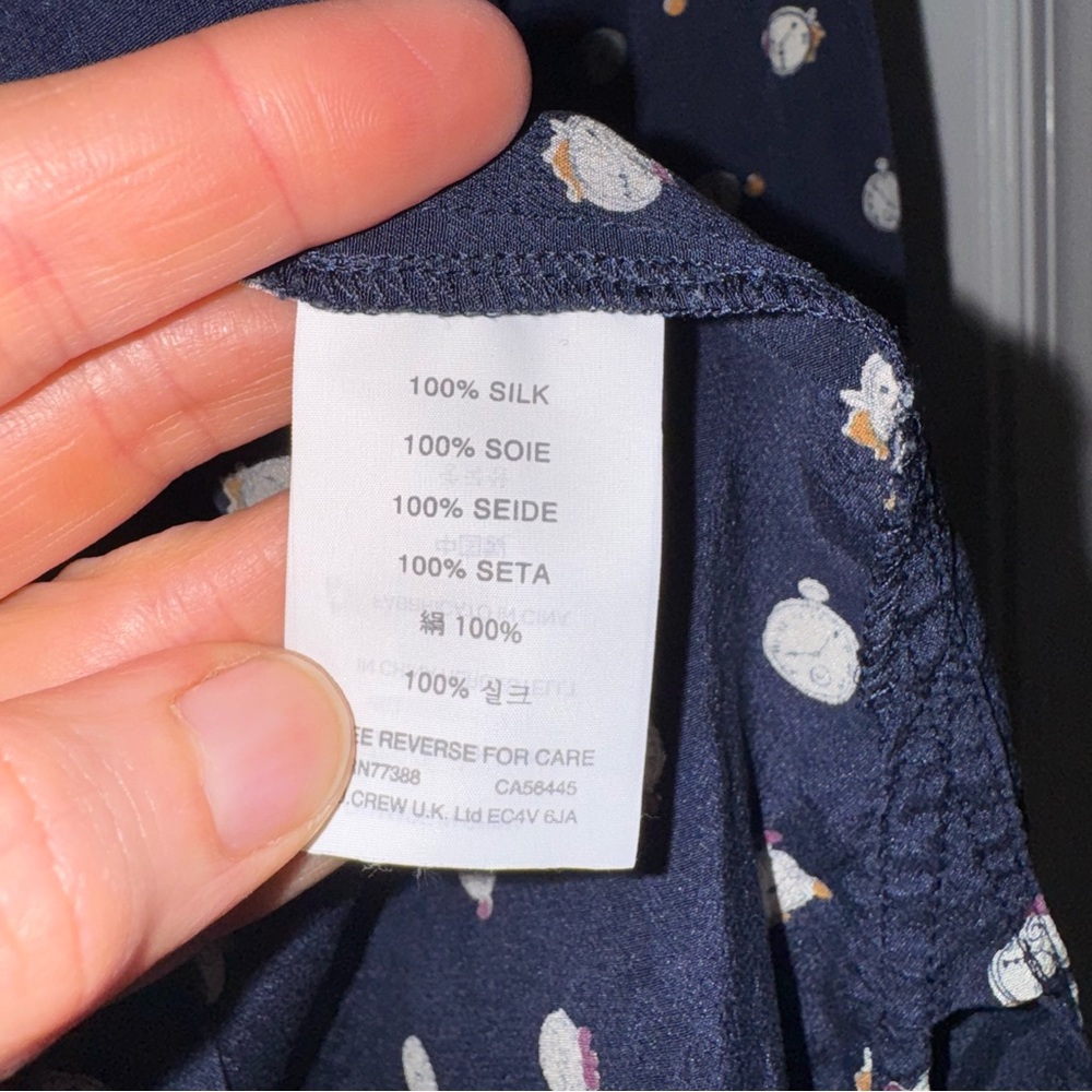 J. Crew 100% Silk Button Down Shirt Navy Clocks 4 - Picture 5 of 7